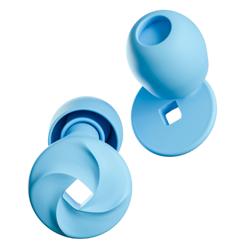 Nobleplugs Gehörschutz in ear. Zertifizierte, wiederverwendbare und geräuschunterdrückende Ohrstöpsel zum Schlafen in der Farbvariante Azure Blue. Gegen Schnarchen und andere Umgebungsgeräusche bei Konzert, Festival, Motorrad, Arbeit und zum Druckausgleich im Flugzeug.