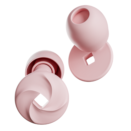 Nobleplugs Gehörschutz in ear. Zertifizierte, wiederverwendbare und geräuschunterdrückende Ohrstöpsel zum Schlafen in der Farbvariante Blush Pink. Gegen Schnarchen und andere Umgebungsgeräusche bei Konzert, Festival, Motorrad, Arbeit und zum Druckausgleich im Flugzeug.