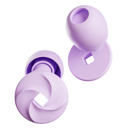 Nobleplugs Gehörschutz in ear. Zertifizierte, wiederverwendbare und geräuschunterdrückende Ohrstöpsel zum Schlafen in der Farbvariante Lavender Purple. Gegen Schnarchen und andere Umgebungsgeräusche bei Konzert, Festival, Motorrad, Arbeit und zum Druckausgleich im Flugzeug.